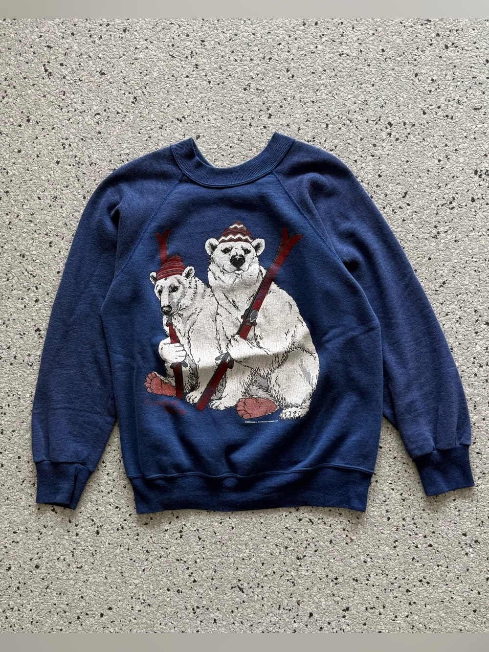 Vtg 80s Polar Bear Skiing Sweatshirt Pullover Crewneck Blue Bassett Walker  Sz M
